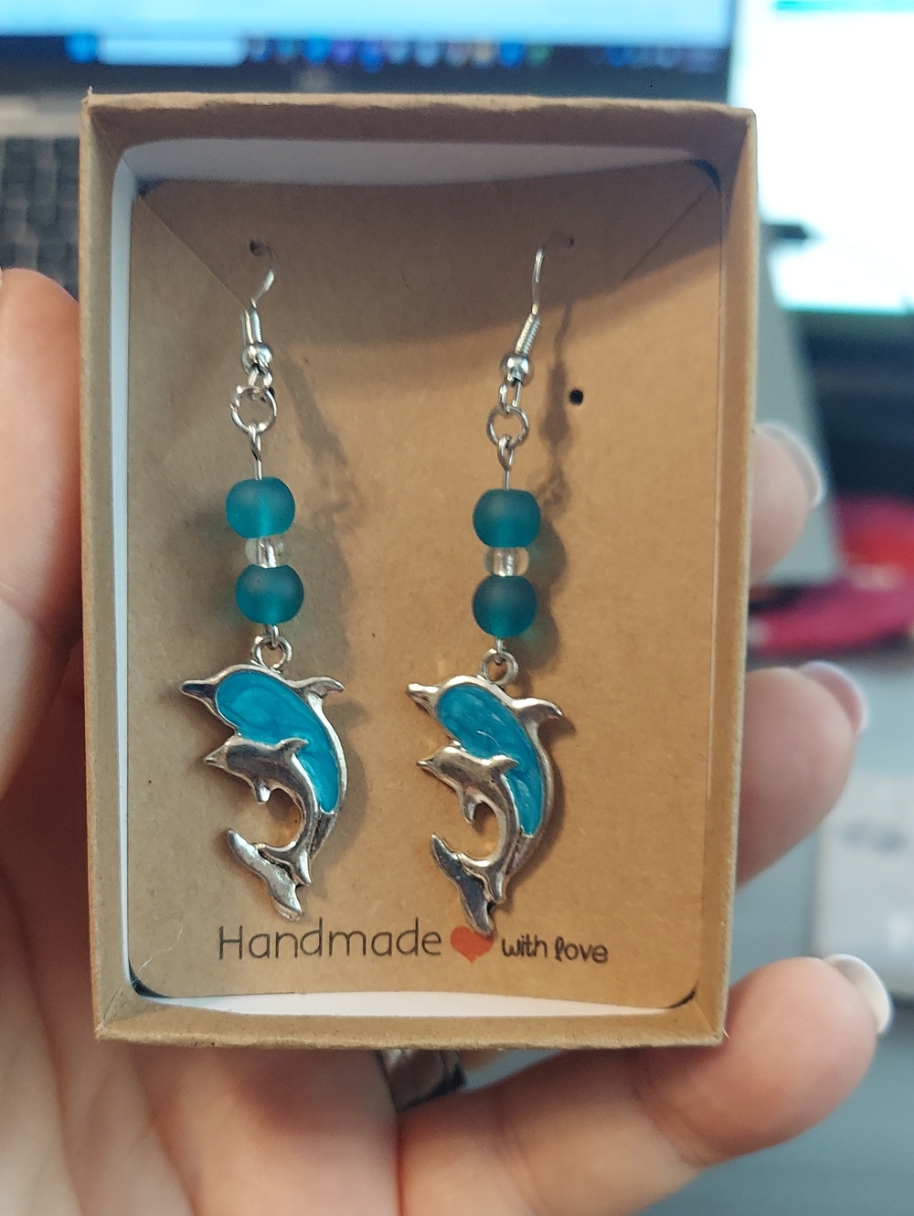Teal Dolphin Drop Earrings - Women Jewelry